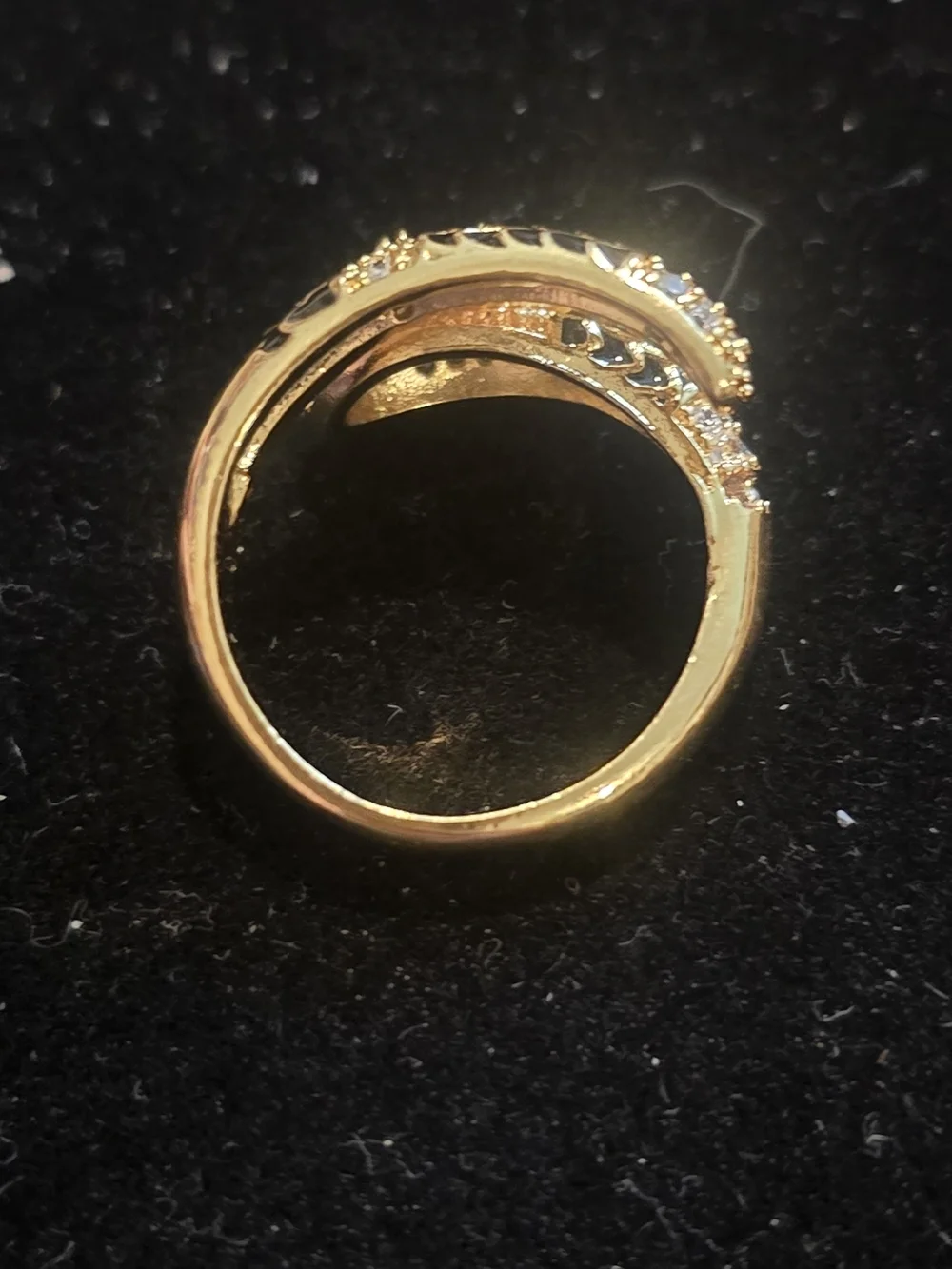 22kgp Duabi Jewelry- Gold Tone Snake Wrap Ring with Green Stone Eyes
